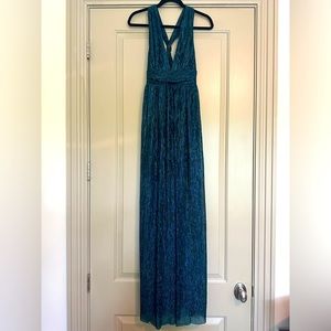 Lulu’s Looking Radiant Blue and Green Metallic Maxi Dress